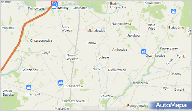 mapa Podlesie gmina Biała Rawska, Podlesie gmina Biała Rawska na mapie Targeo