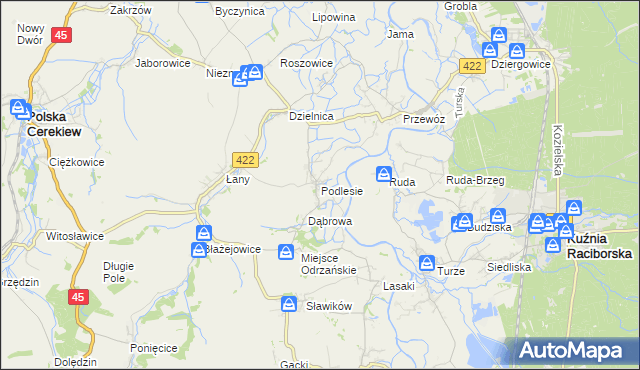 mapa Podlesie gmina Cisek, Podlesie gmina Cisek na mapie Targeo