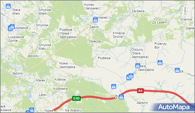 mapa Podlesie gmina Czarna, Podlesie gmina Czarna na mapie Targeo