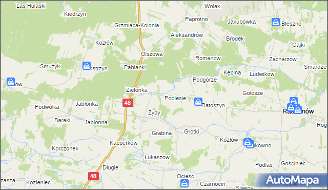 mapa Podlesie gmina Radzanów, Podlesie gmina Radzanów na mapie Targeo