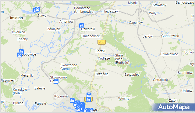 mapa Podłęże gmina Pińczów, Podłęże gmina Pińczów na mapie Targeo