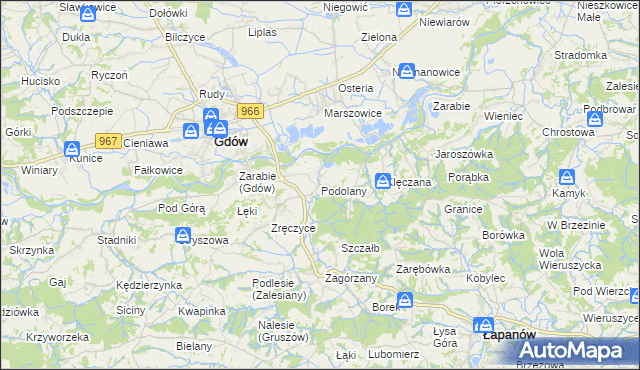 mapa Podolany gmina Gdów, Podolany gmina Gdów na mapie Targeo