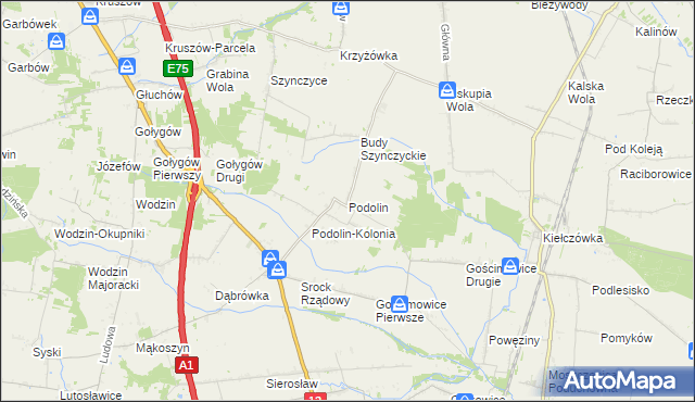 mapa Podolin gmina Moszczenica, Podolin gmina Moszczenica na mapie Targeo