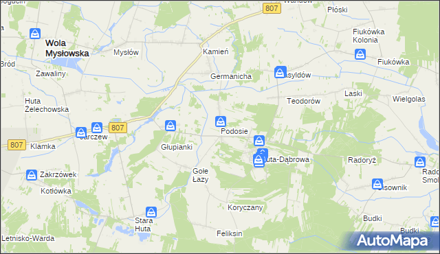 mapa Podosie gmina Krzywda, Podosie gmina Krzywda na mapie Targeo