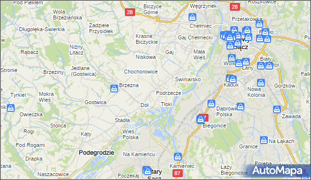 mapa Podrzecze gmina Podegrodzie, Podrzecze gmina Podegrodzie na mapie Targeo