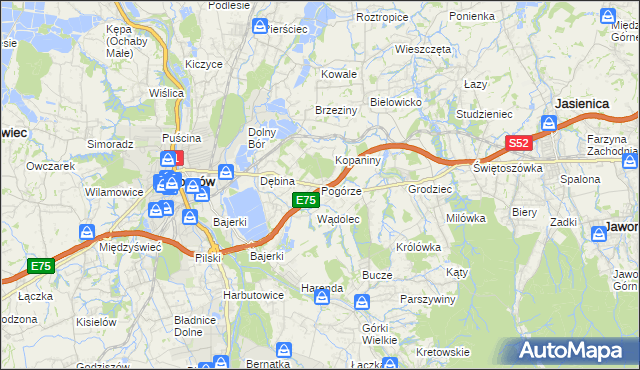 mapa Pogórze gmina Skoczów, Pogórze gmina Skoczów na mapie Targeo