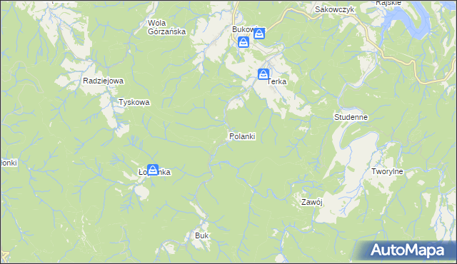 mapa Polanki gmina Solina, Polanki gmina Solina na mapie Targeo