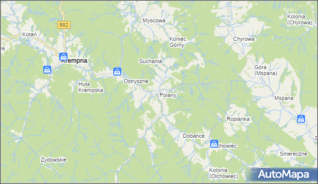 mapa Polany gmina Krempna, Polany gmina Krempna na mapie Targeo