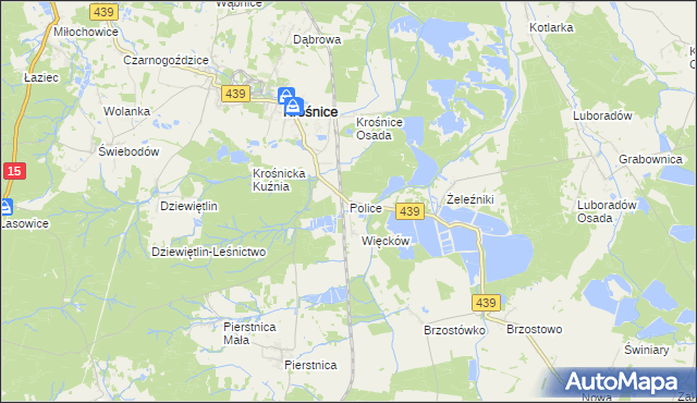 mapa Police gmina Krośnice, Police gmina Krośnice na mapie Targeo
