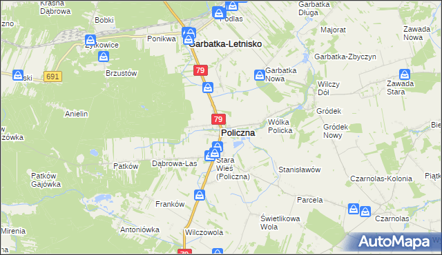 mapa Policzna powiat zwoleński, Policzna powiat zwoleński na mapie Targeo