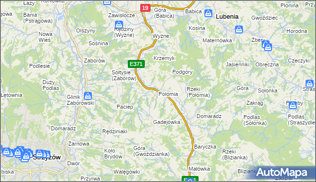 mapa Połomia gmina Niebylec, Połomia gmina Niebylec na mapie Targeo