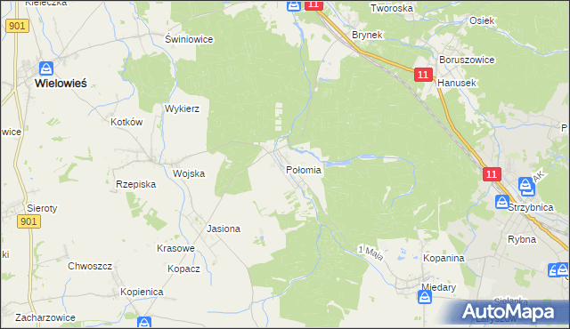 mapa Połomia gmina Tworóg, Połomia gmina Tworóg na mapie Targeo