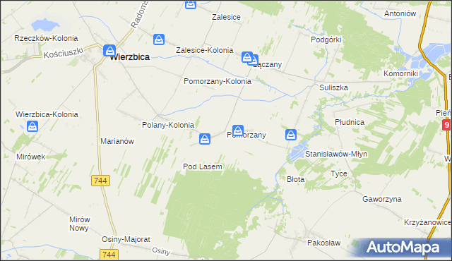 mapa Pomorzany gmina Wierzbica, Pomorzany gmina Wierzbica na mapie Targeo