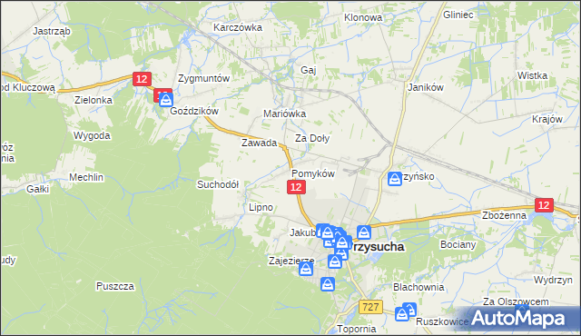 mapa Pomyków gmina Przysucha, Pomyków gmina Przysucha na mapie Targeo