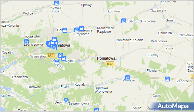 mapa Poniatowa powiat opolski, Poniatowa powiat opolski na mapie Targeo