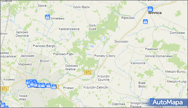 mapa Poniaty-Cibory, Poniaty-Cibory na mapie Targeo