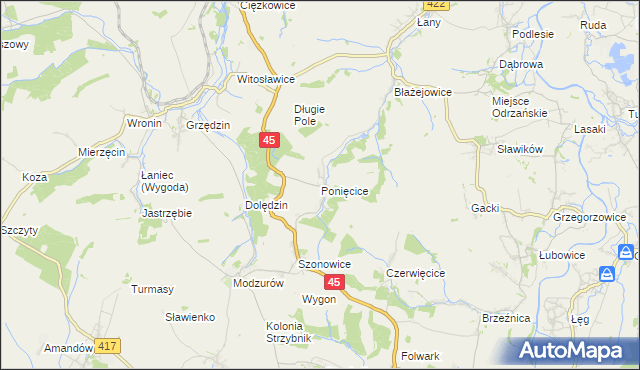 mapa Ponięcice, Ponięcice na mapie Targeo