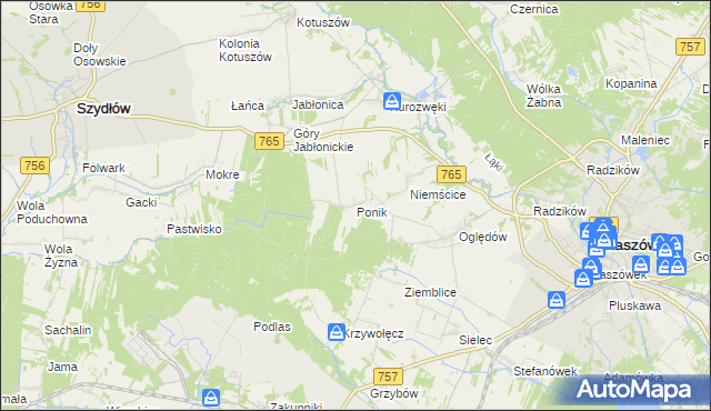 mapa Ponik gmina Staszów, Ponik gmina Staszów na mapie Targeo