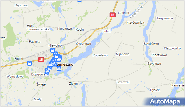 mapa Popielewo gmina Trzemeszno, Popielewo gmina Trzemeszno na mapie Targeo