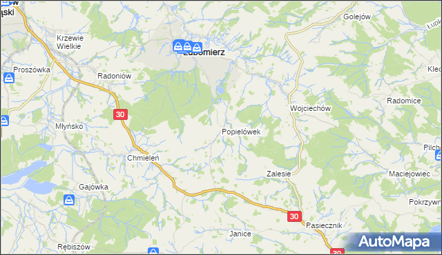 mapa Popielówek, Popielówek na mapie Targeo