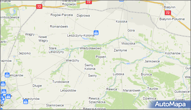 mapa Popień gmina Jeżów, Popień gmina Jeżów na mapie Targeo