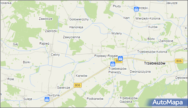 mapa Popławy-Rogale, Popławy-Rogale na mapie Targeo