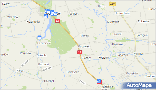 mapa Popówek gmina Gołuchów, Popówek gmina Gołuchów na mapie Targeo