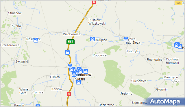 mapa Popowice gmina Jordanów Śląski, Popowice gmina Jordanów Śląski na mapie Targeo