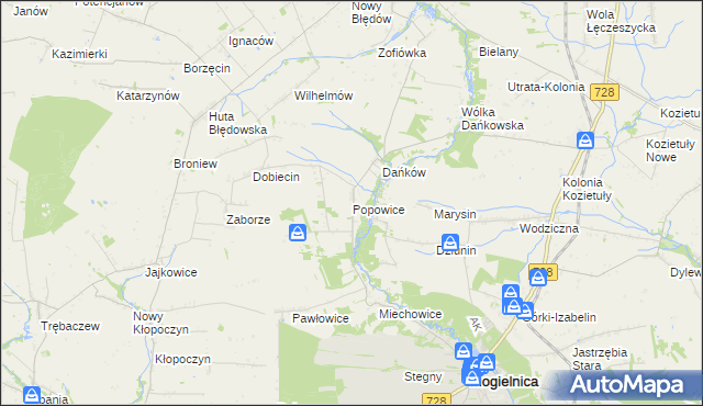 mapa Popowice gmina Mogielnica, Popowice gmina Mogielnica na mapie Targeo