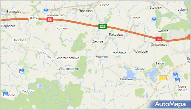 mapa Popowo gmina Będzino, Popowo gmina Będzino na mapie Targeo