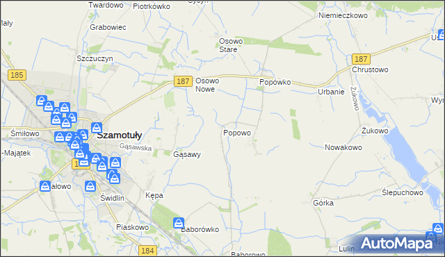 mapa Popowo gmina Oborniki, Popowo gmina Oborniki na mapie Targeo