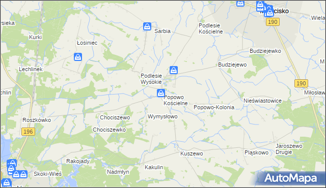 mapa Popowo Kościelne gmina Mieścisko, Popowo Kościelne gmina Mieścisko na mapie Targeo