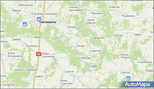 mapa Porąb gmina Stanisławów, Porąb gmina Stanisławów na mapie Targeo
