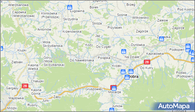 mapa Porąbka gmina Dobra, Porąbka gmina Dobra na mapie Targeo