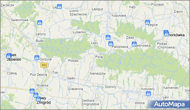 mapa Poraj gmina Chorkówka, Poraj gmina Chorkówka na mapie Targeo