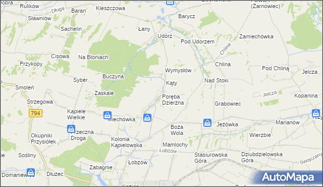 mapa Poręba Dzierżna, Poręba Dzierżna na mapie Targeo