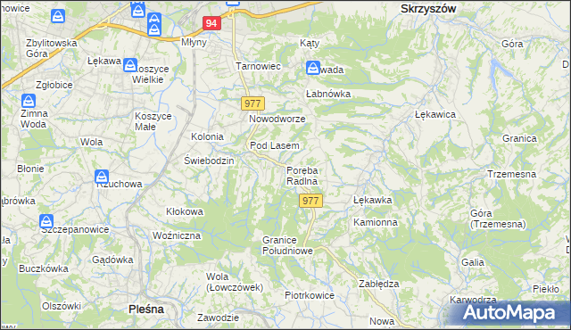 mapa Poręba Radlna, Poręba Radlna na mapie Targeo