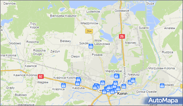 mapa Posada gmina Kazimierz Biskupi, Posada gmina Kazimierz Biskupi na mapie Targeo