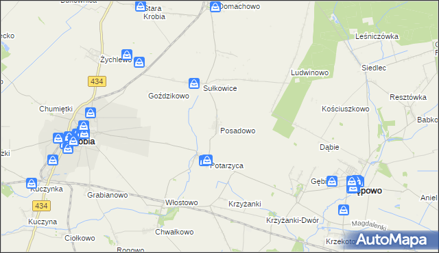 mapa Posadowo gmina Krobia, Posadowo gmina Krobia na mapie Targeo