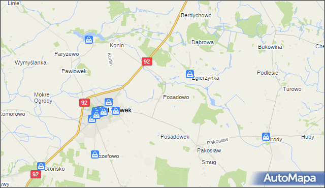 mapa Posadowo gmina Lwówek, Posadowo gmina Lwówek na mapie Targeo