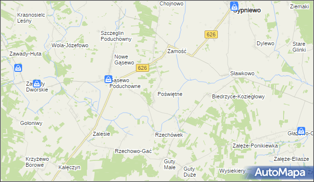 mapa Poświętne gmina Sypniewo, Poświętne gmina Sypniewo na mapie Targeo