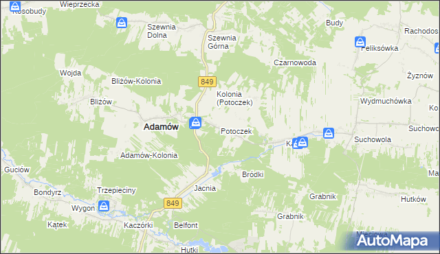 mapa Potoczek gmina Adamów, Potoczek gmina Adamów na mapie Targeo