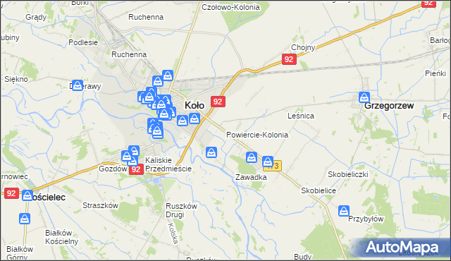 mapa Powiercie-Kolonia, Powiercie-Kolonia na mapie Targeo