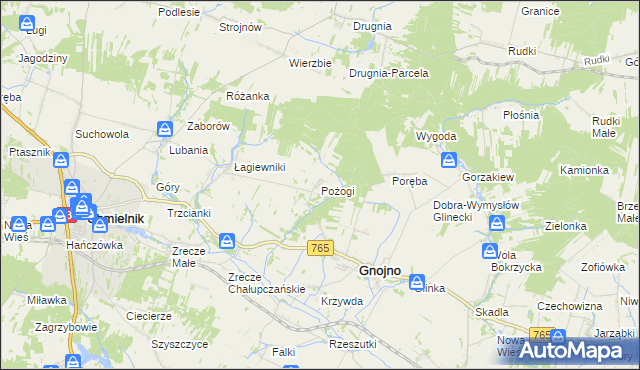 mapa Pożogi gmina Gnojno, Pożogi gmina Gnojno na mapie Targeo