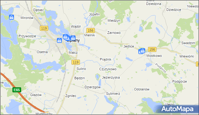 mapa Prądnik gmina Myślibórz, Prądnik gmina Myślibórz na mapie Targeo