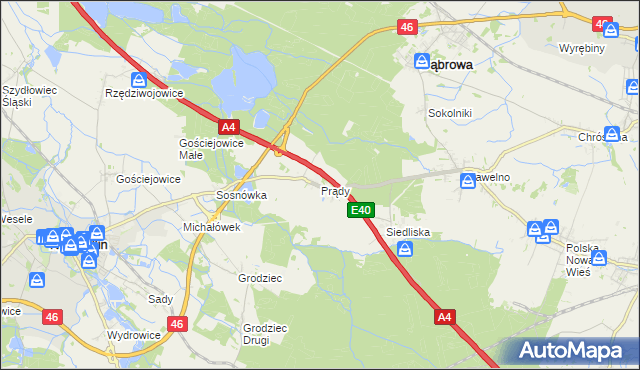 mapa Prądy gmina Dąbrowa, Prądy gmina Dąbrowa na mapie Targeo