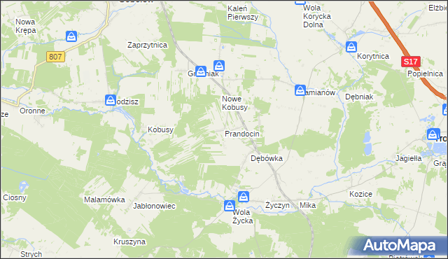 mapa Prandocin gmina Trojanów, Prandocin gmina Trojanów na mapie Targeo