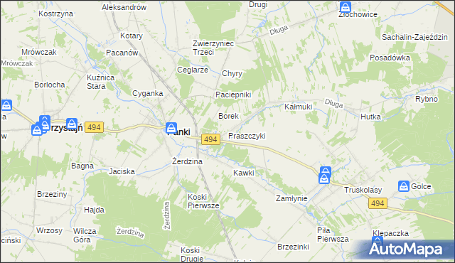 mapa Praszczyki, Praszczyki na mapie Targeo