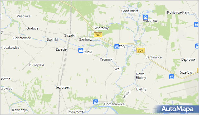 mapa Promnik gmina Nowe Miasto nad Pilicą, Promnik gmina Nowe Miasto nad Pilicą na mapie Targeo