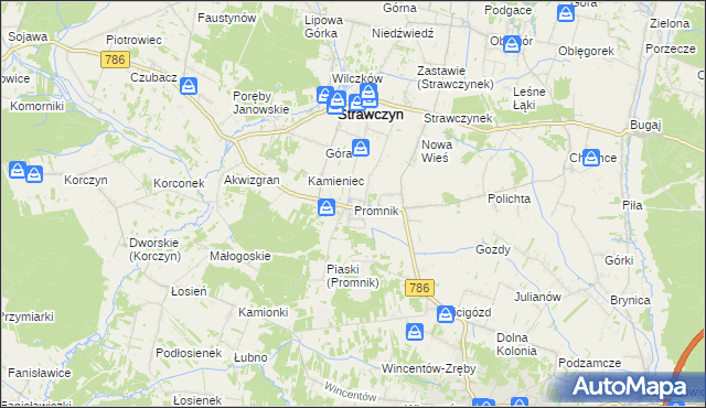 mapa Promnik gmina Strawczyn, Promnik gmina Strawczyn na mapie Targeo